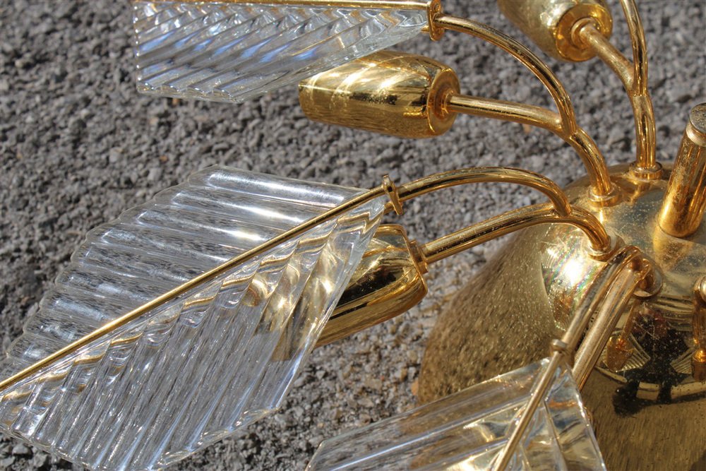 Golden Metal and Crystal Round Chandelier from Stilkronen, 1970s