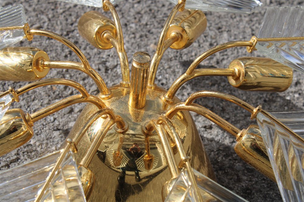 Golden Metal and Crystal Round Chandelier from Stilkronen, 1970s