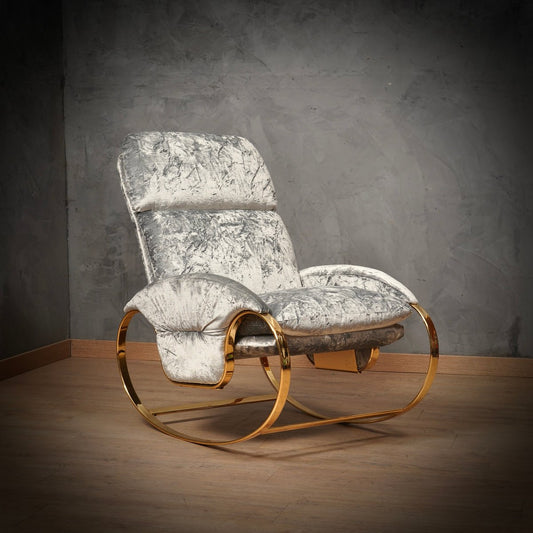 Golden Metal and Gray Velvet Rocking Chair by Guido Faleschini, 1970s