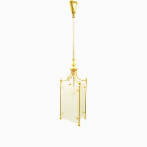 Golden Metal & Etched Glass Pendant Lamp by Oscar Torlasco for Lumi, 1960s-RD-2027547