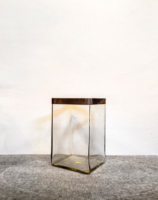 Golden Metal Frame Glass Vase, Italy, 1970s-VCV-1134298