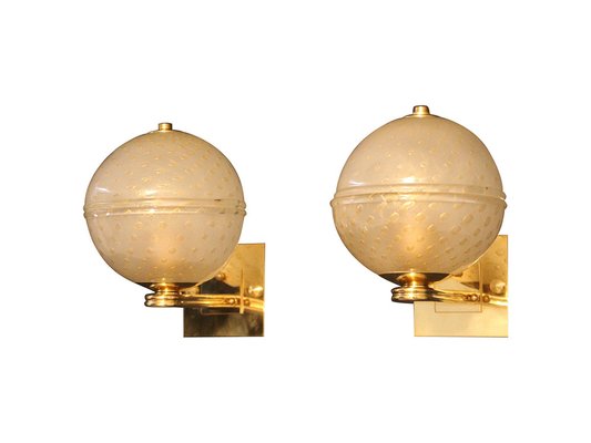 Golden Pulegoso Murano Glass Sconces in the style of Barovier, 1990s, Set of 2-YF-1420336