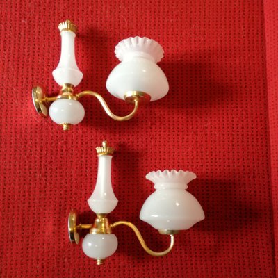 Golden Sconing and Opal Glass, 1970s, Set of 2-NTQ-1778518