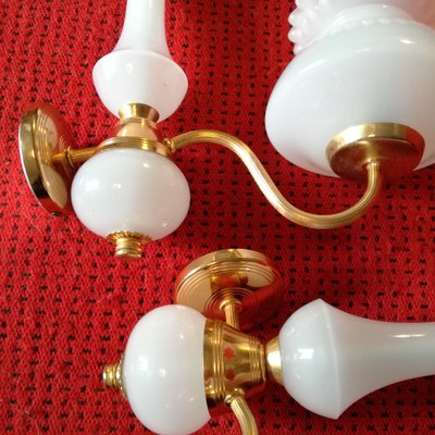 Golden Sconing and Opal Glass, 1970s, Set of 2-NTQ-1778518