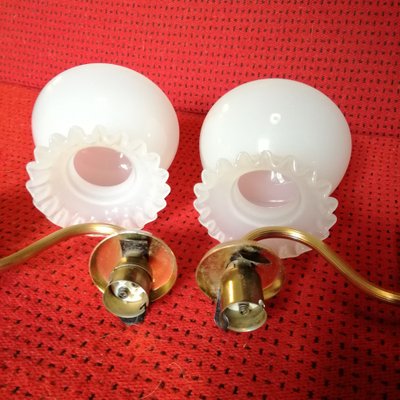 Golden Sconing and Opal Glass, 1970s, Set of 2-NTQ-1778518