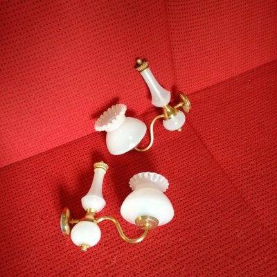 Golden Sconing and Opal Glass, 1970s, Set of 2-NTQ-1778518