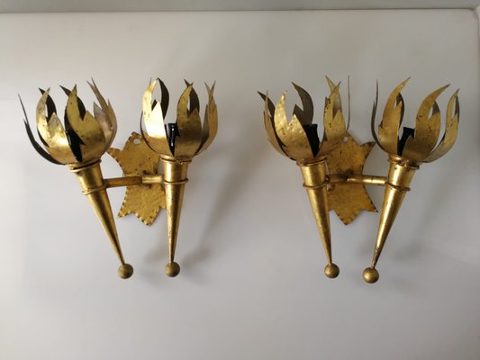 Golden Torch Sconces, 1960s, Set of 2-JJT-546412