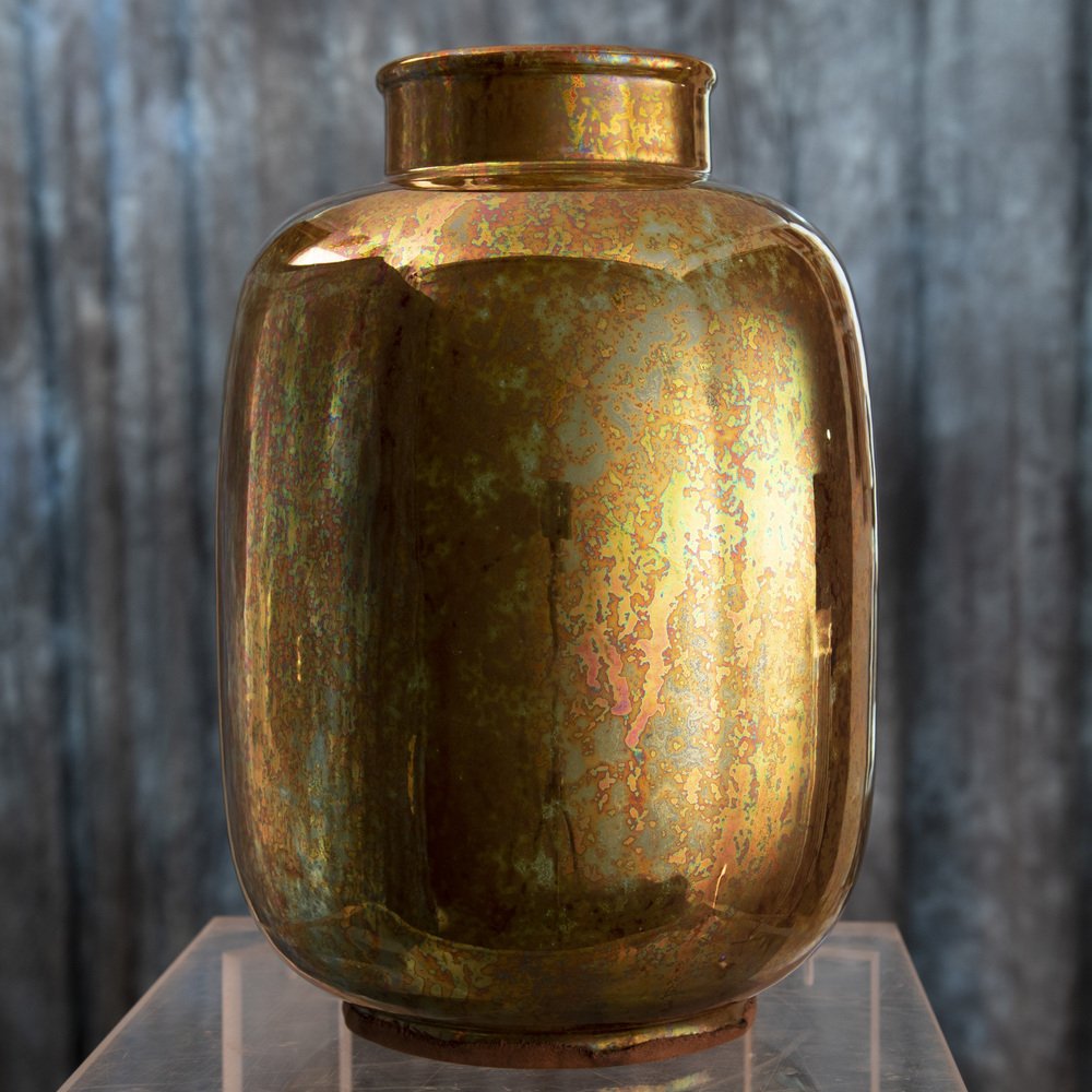 Golden Vase in Glazed Ceramic by Riccardo Gatti