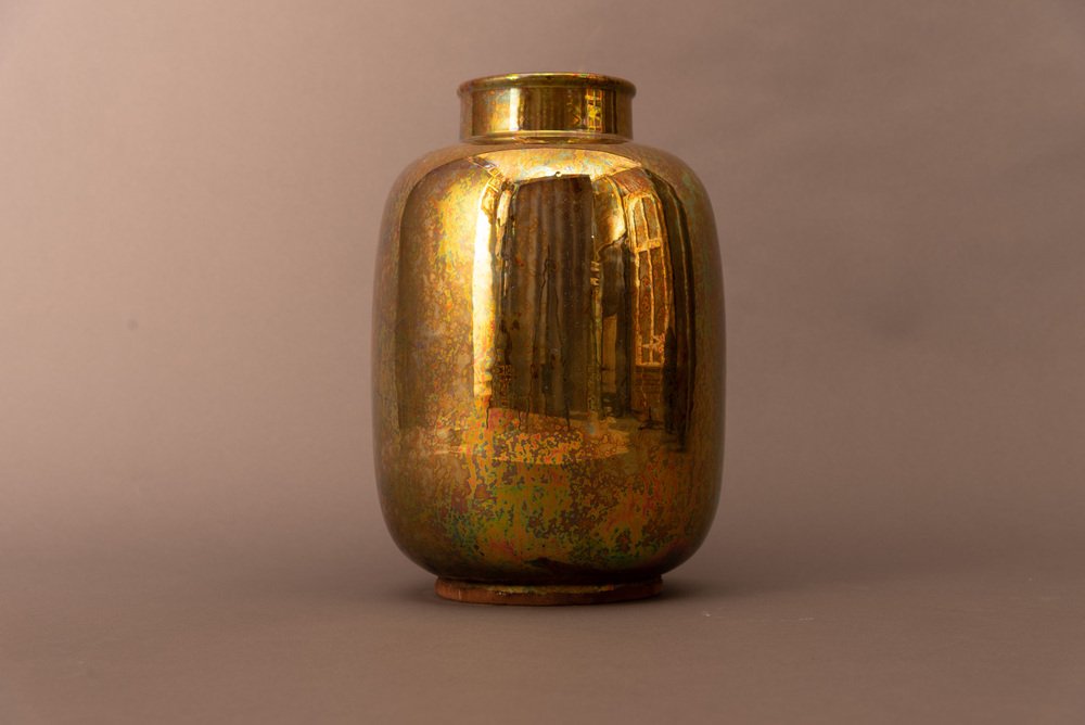 Golden Vase in Glazed Ceramic by Riccardo Gatti