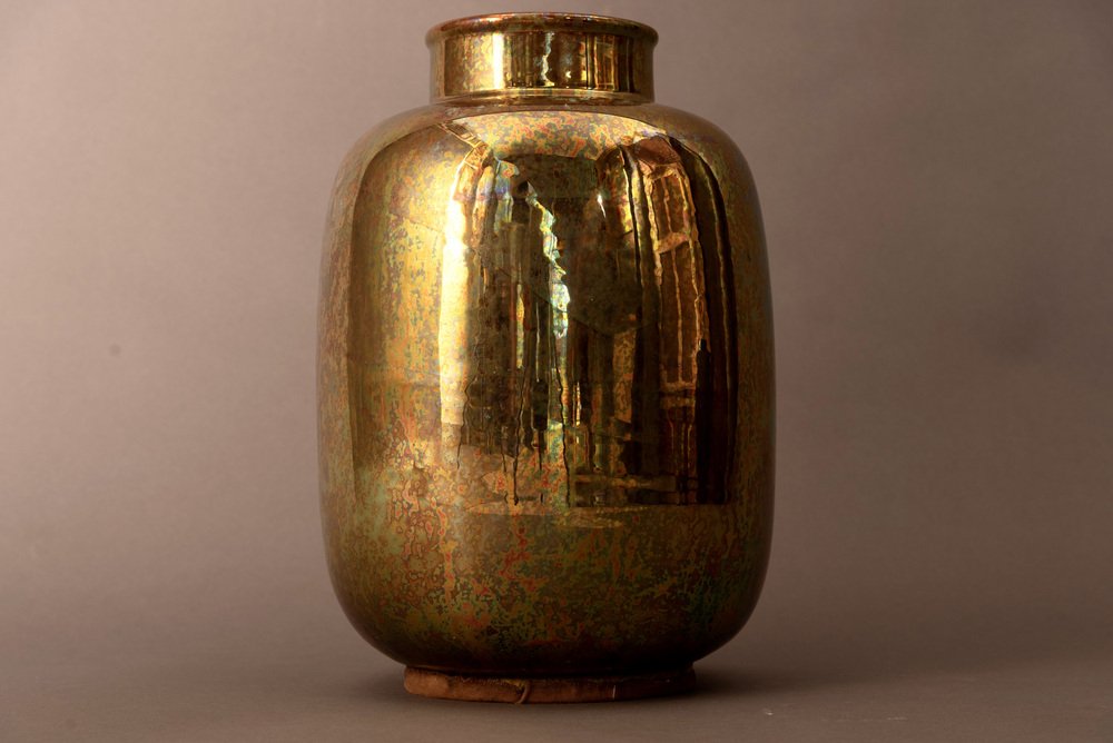 Golden Vase in Glazed Ceramic by Riccardo Gatti