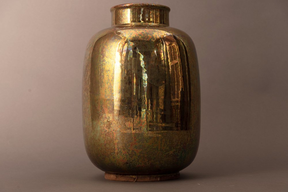 Golden Vase in Glazed Ceramic by Riccardo Gatti