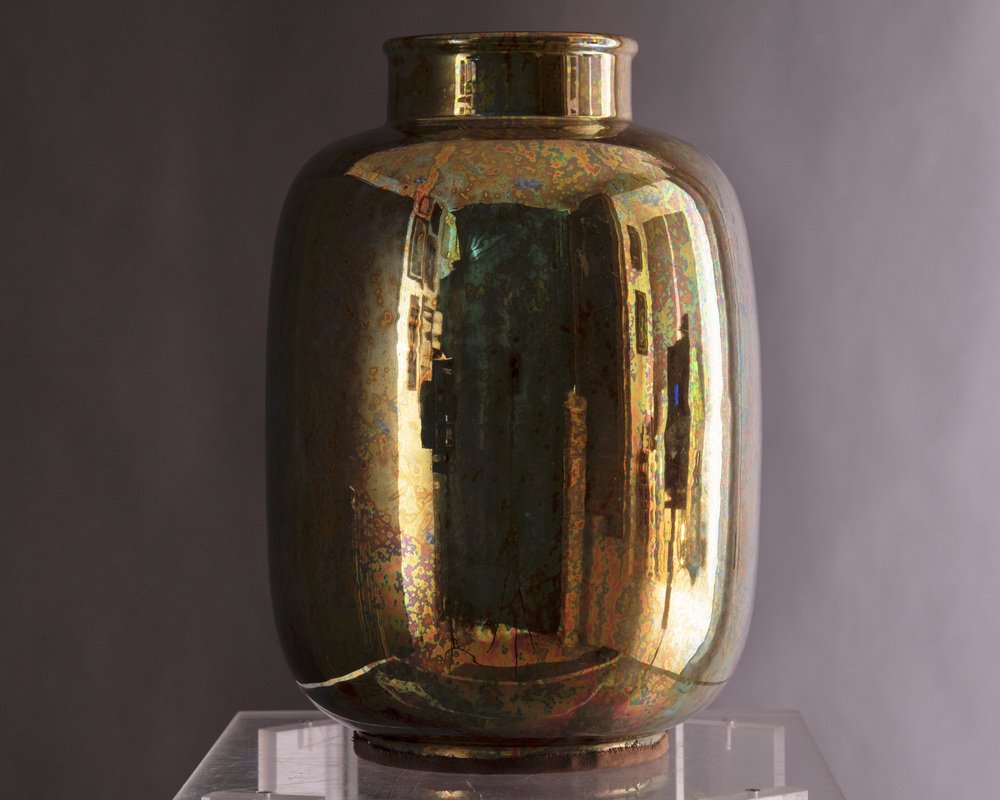 Golden Vase in Glazed Ceramic by Riccardo Gatti