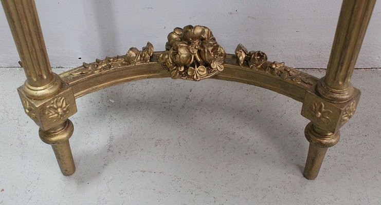 Golden Wood Mirror & Half Moon Console, Set of 2-RVK-764494