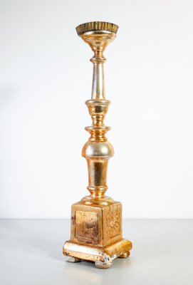 Golden Wooden Candlestick in Gold Leaf, 1700s-OJE-1720327