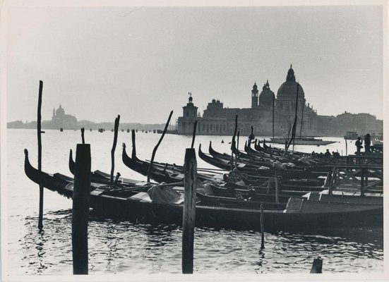 Gondolas and Skyline, Italy, 1950s, Black & White Photograph-DYV-1239306