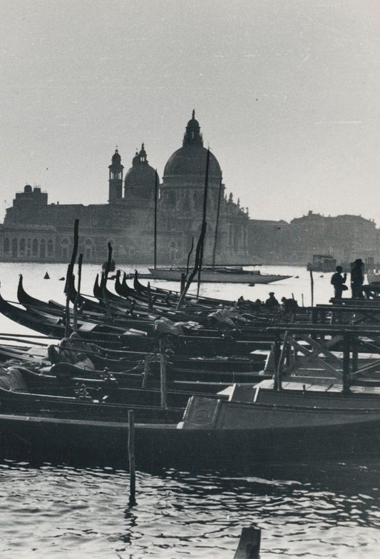 Gondolas and Skyline, Italy, 1950s, Black & White Photograph