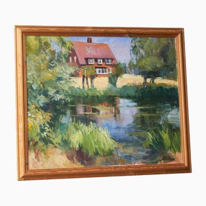 Gordon Lillford, Landscape with Pond, Oil on Board, 1950s, Framed-FEW-2024184