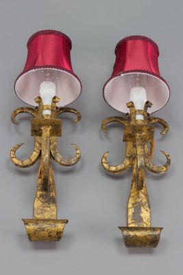 Gothic Revival Gilt Wrought Iron Sconces, Set of 2-KEG-1080154