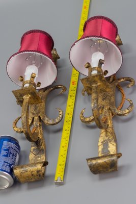 Gothic Revival Gilt Wrought Iron Sconces, Set of 2-KEG-1080154