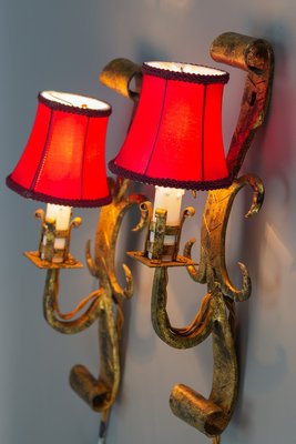 Gothic Revival Gilt Wrought Iron Sconces, Set of 2-KEG-1080154