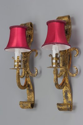 Gothic Revival Gilt Wrought Iron Sconces, Set of 2-KEG-1080154