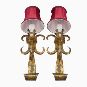 Gothic Revival Gilt Wrought Iron Sconces, Set of 2-KEG-1080154