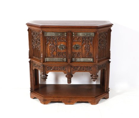 Gothic Revival Oak Credenza, 1930s-MY-1795671