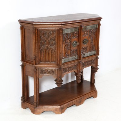 Gothic Revival Oak Credenza, 1930s-MY-1795671