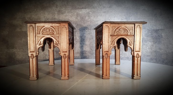 Gothic Revival Oak Side Tables, Set of 2-NQV-647229