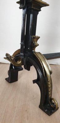 Gothic Style Bronze and Iron Andirons, 19th Century, Set of 2-SYQ-1187413