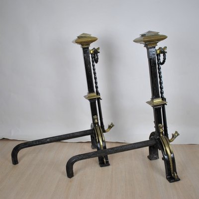 Gothic Style Bronze and Iron Andirons, 19th Century, Set of 2-SYQ-1187413