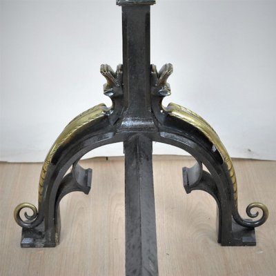 Gothic Style Bronze and Iron Andirons, 19th Century, Set of 2-SYQ-1187413