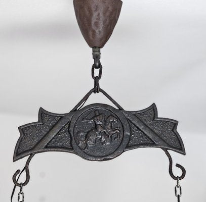 Gothic Style Chandelier in Wrought Iron and Wood, 1940s-ZST-1742578