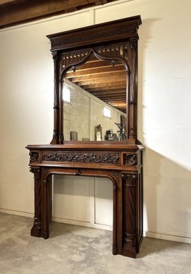 Gothic Style Walnut Fireplace, 1890s-AXR-1703182