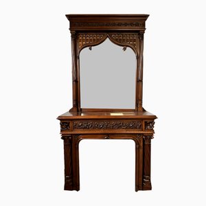 Gothic Style Walnut Fireplace, 1890s-AXR-1703182