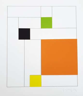 Gottfried Honegger Composition 4 3D squares (orange, green, black, yellow) 2015 2015-ICD-826964