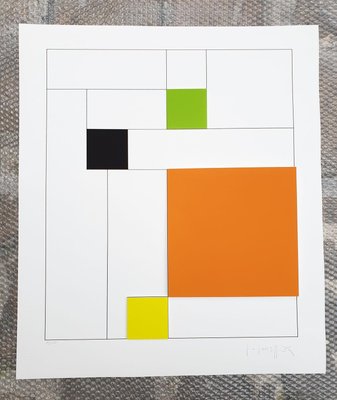 Gottfried Honegger Composition 4 3D squares (orange, green, black, yellow) 2015 2015-ICD-826964