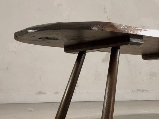 Gouge-cut Wooden Coffee Table, France, 1950s-NLF-1720134