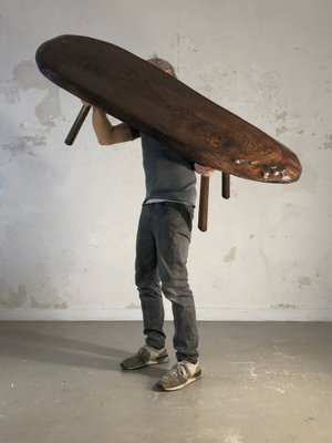 Gouge-cut Wooden Coffee Table, France, 1950s-NLF-1720134