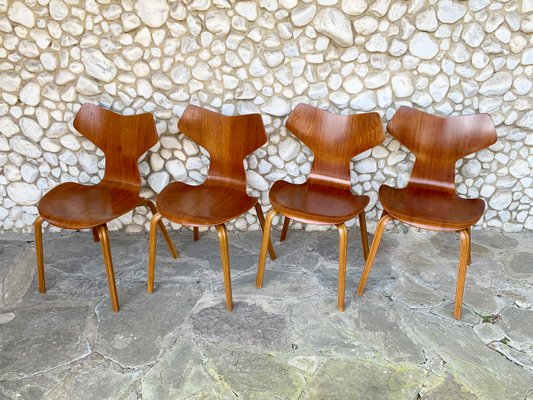 Grand Prix Dining Chairs in Teak by Arne Jacobsen for Fritz Hansen, 1960s, Set of 4-ZM-1285414