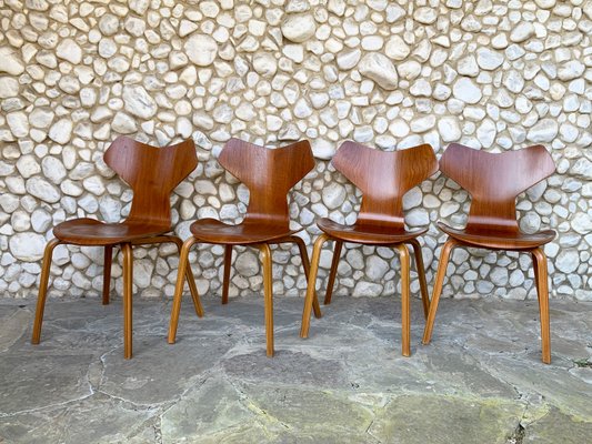 Grand Prix Dining Chairs in Teak by Arne Jacobsen for Fritz Hansen, 1960s, Set of 4-ZM-1285414