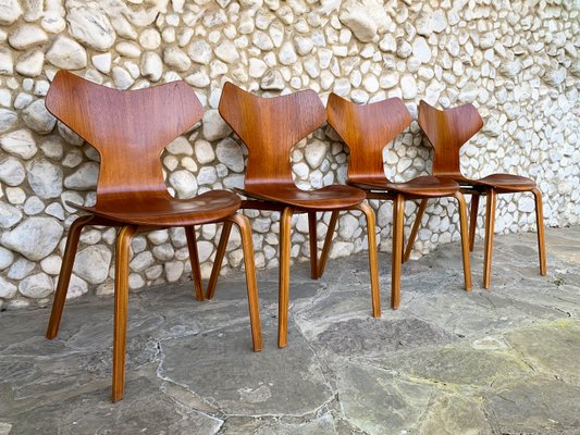 Grand Prix Dining Chairs in Teak by Arne Jacobsen for Fritz Hansen, 1960s, Set of 4-ZM-1285414