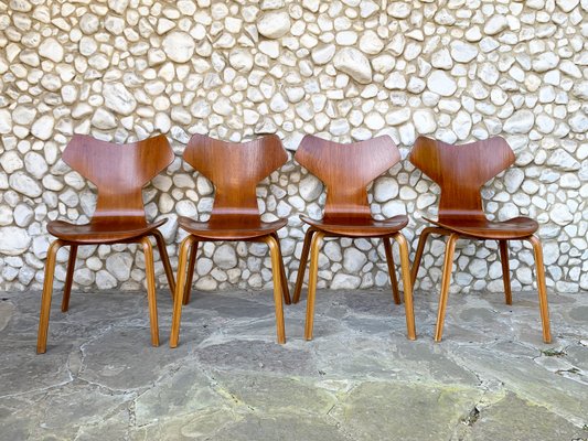 Grand Prix Dining Chairs in Teak by Arne Jacobsen for Fritz Hansen, 1960s, Set of 4-ZM-1285414