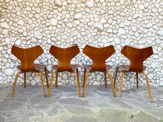 Grand Prix Dining Chairs in Teak by Arne Jacobsen for Fritz Hansen, 1960s, Set of 4-ZM-1285414