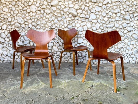 Grand Prix Dining Chairs in Teak by Arne Jacobsen for Fritz Hansen, 1960s, Set of 4-ZM-1285414