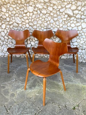 Grand Prix Dining Chairs in Teak by Arne Jacobsen for Fritz Hansen, 1960s, Set of 4-ZM-1285414