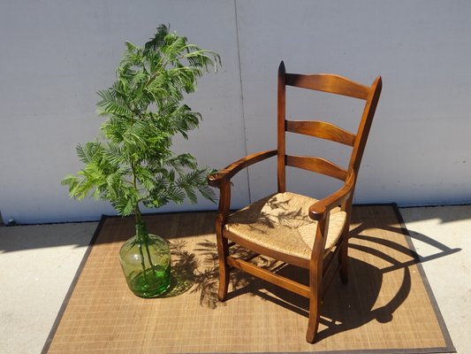 Grandfather's Armchair in Wood and Straw, 1980s-ABK-2032036