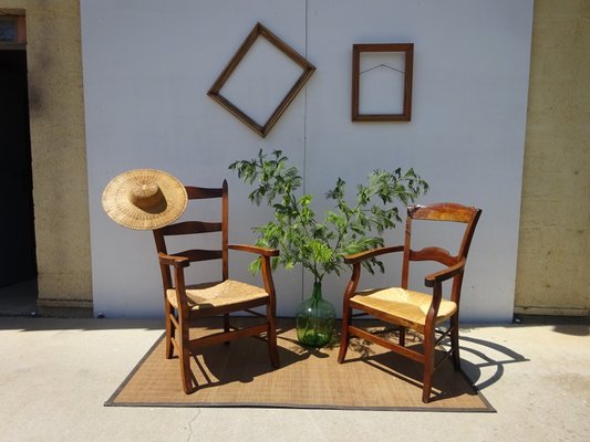 Grandfather's Armchair in Wood and Straw, 1980s-ABK-2032036