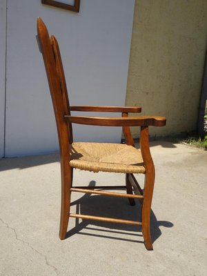 Grandfather's Armchair in Wood and Straw, 1980s-ABK-2032036