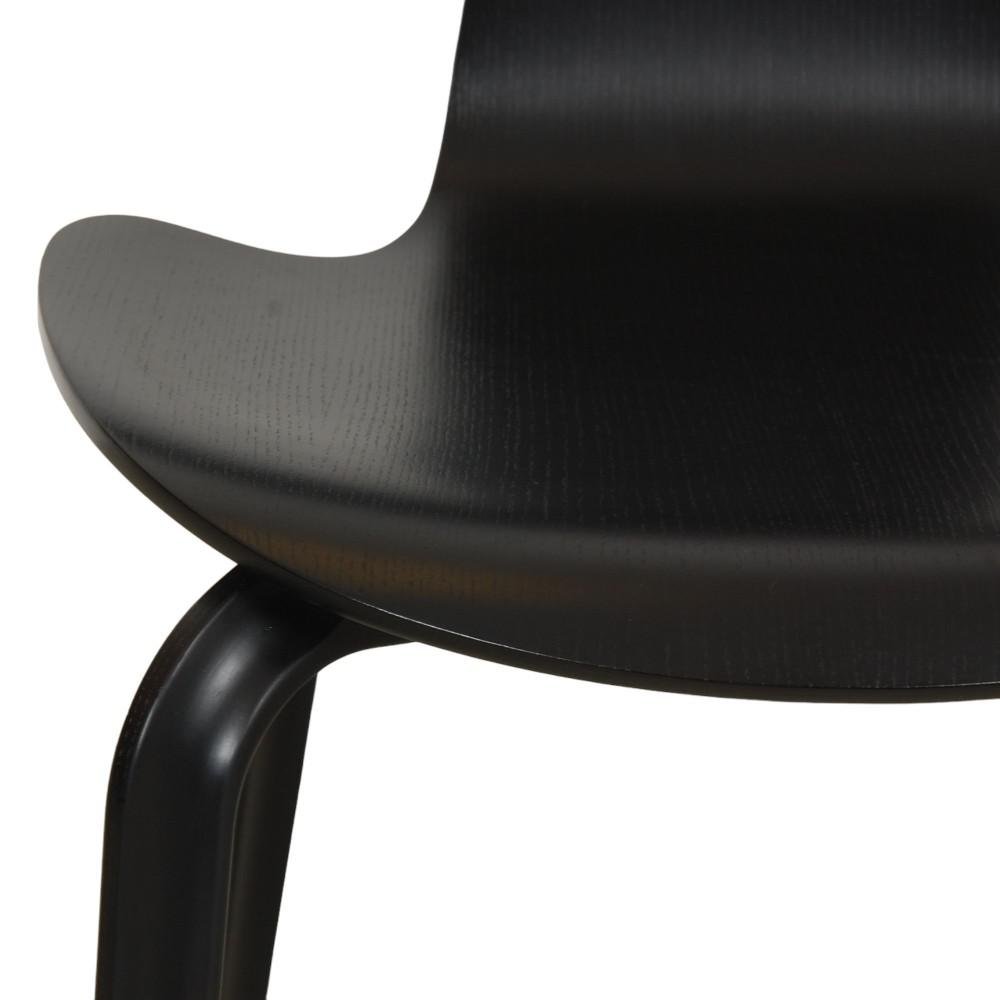 Grandprix Chair in Black Lacquered Ash with Wooden Legs by Arne Jacobsen